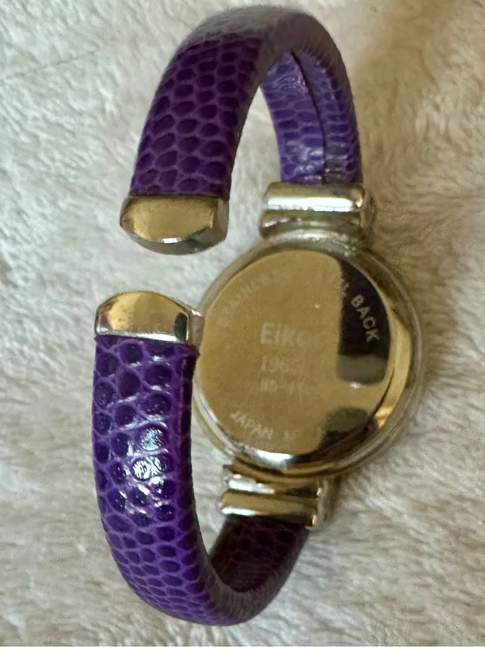 NWOT Eikon Purple Snakeskin Leather Bangle Cuff Watch w/New Battery